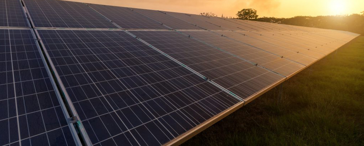 Solar panels at dusk